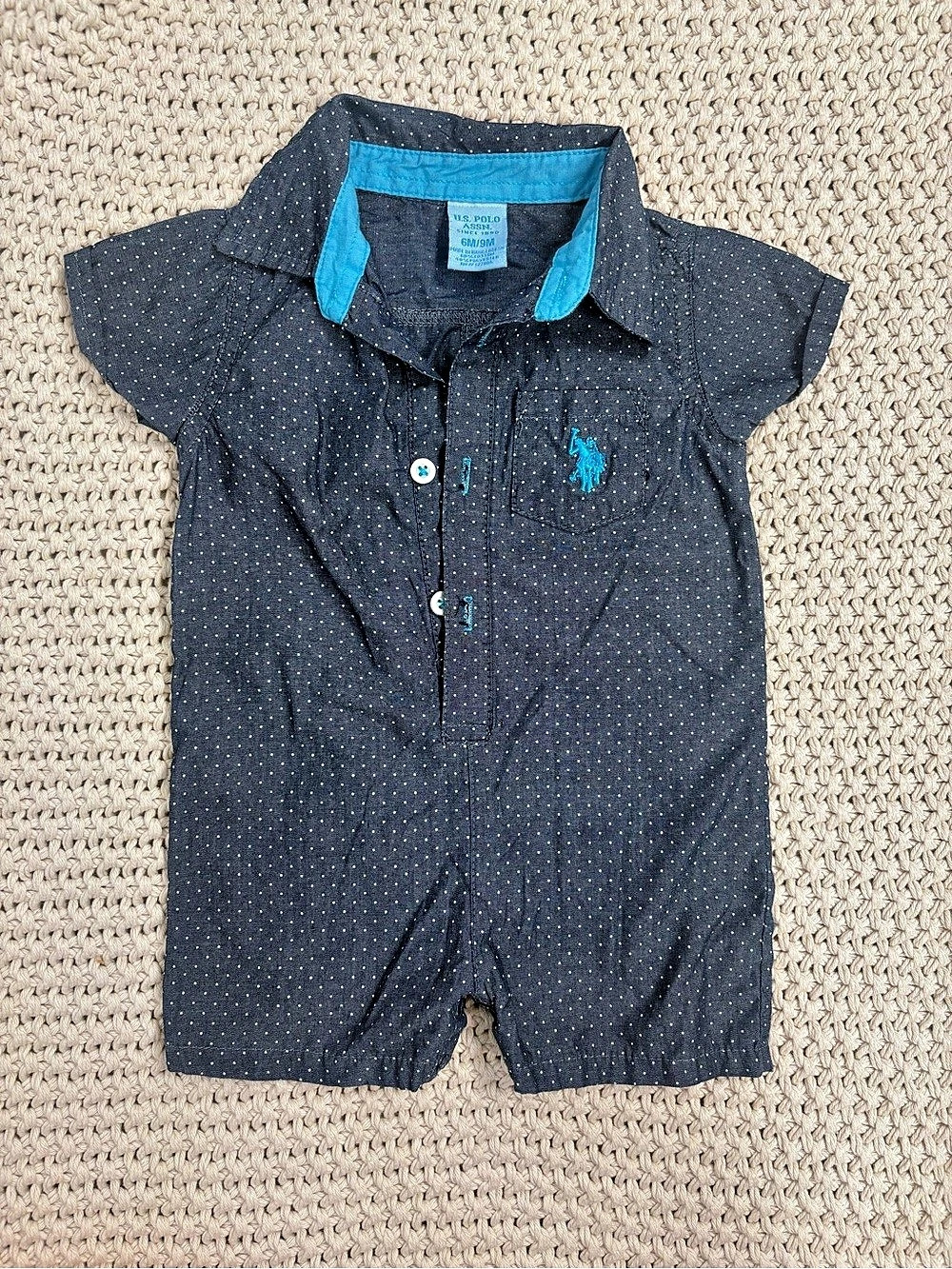 U.S. Polo Assn. Baby Polka Dot Romper 6M/9M